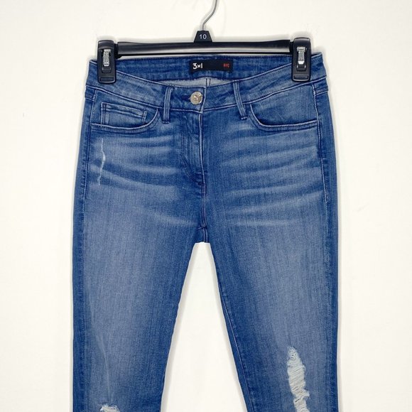 3X1 NYC W2 Distressed Mid-Rise Skinny Jeans in Crete Dark Wash Denim Size 24 - Picture 6 of 14